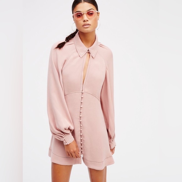 NWT FREE PEOPLE Pastel Button-Up Babydoll Mini Dress Fit & Flare Vintage Rose S - Picture 1 of 4